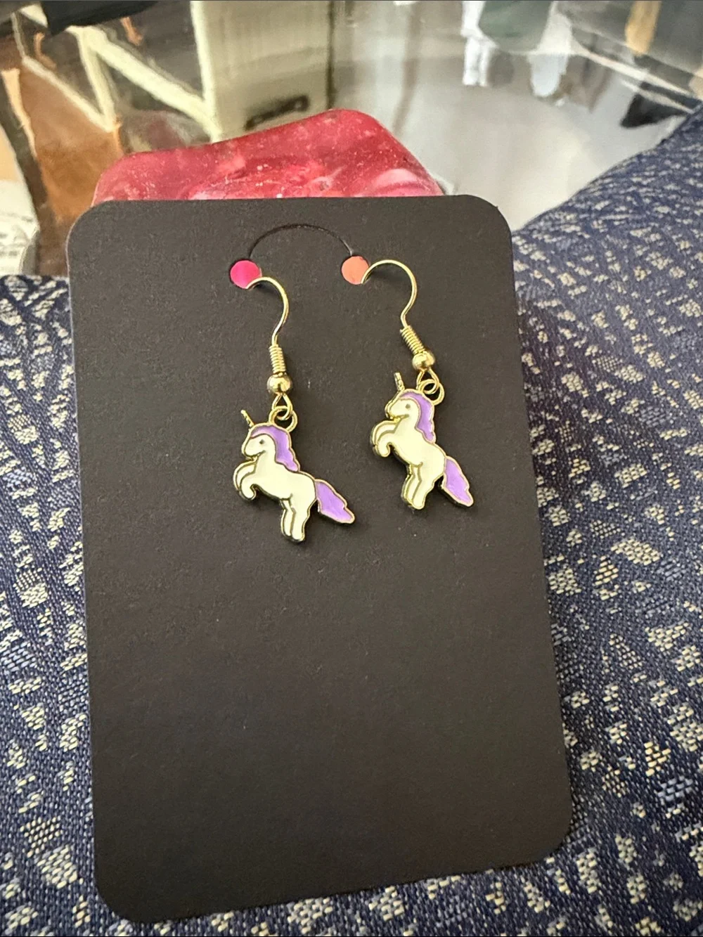 Kids Unicorn Dangle Earrings - Purple and White